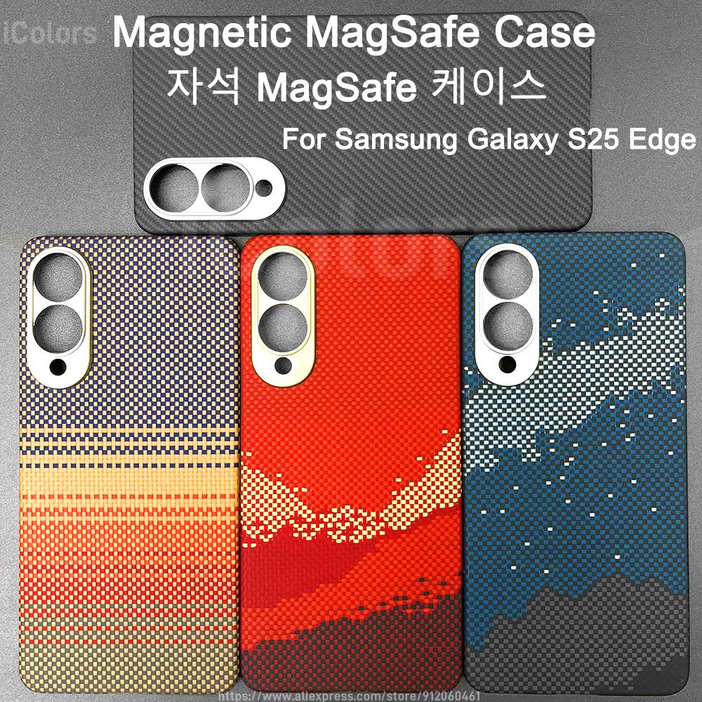 MagSafe Case for Samsung Galaxy S25 Edge Carbon Fiber Aramid Fiber Case Magnetic Cover Ultra-Thin Lightweight Silm Anti-Scratch