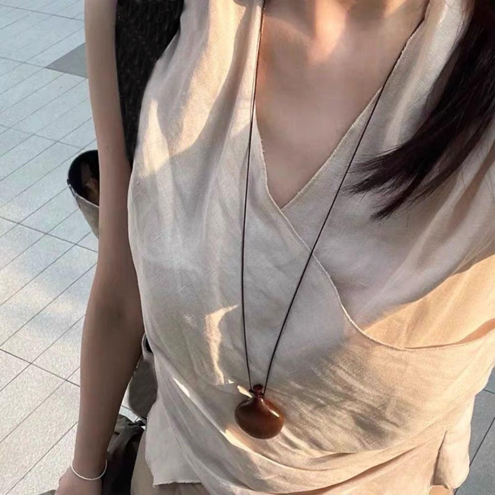 Ожерелье из цепочки в виде деревянного свитера, регулируемое ожерелье из длинной веревочной цепи, новое ожерелье-флакон