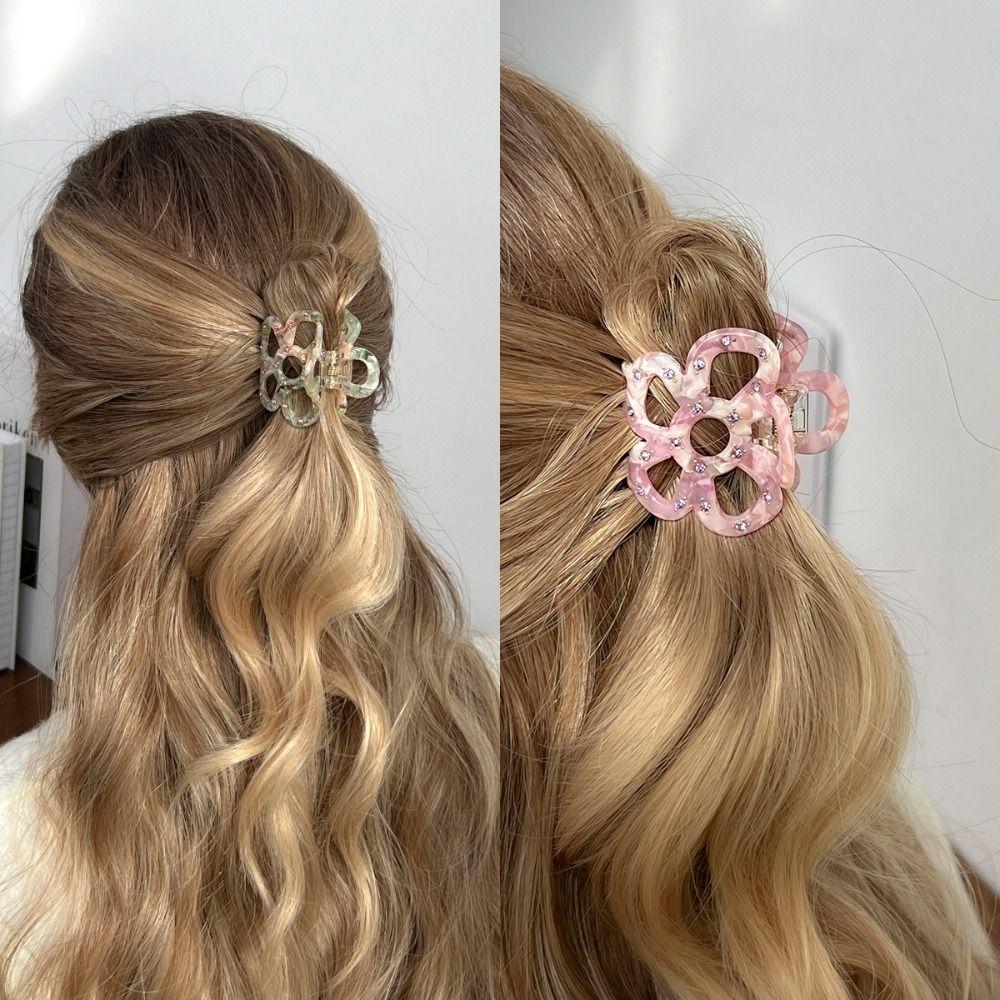 Rhinestone Acetate Hair Clip Headwear Hair Grab Cute Hollow Flower  Hair Claws  Travel