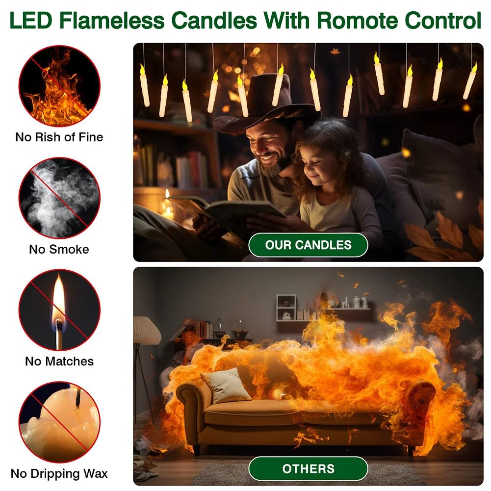 Halloween Decoration Floating LED Candles 12/24Pc Flameless Flicker Candle with Magic Wand Remote Control for Christmas Birthday