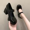 Platform Pumps Women Elegant Square Heels Mary Jane Shoes Woman Ankle Buckle High Heeled Shoes Female Lolita Shoes 2024