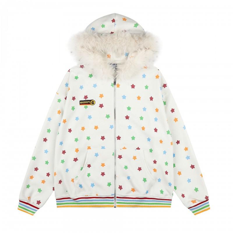 Unisex Vintage Streetwear Hooded Sweatshirt With Colorful Star Print Loose Fit Long Sleeve Pullover