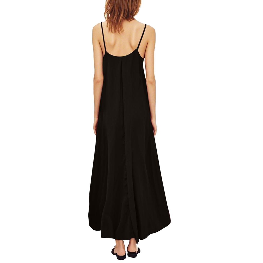 Women's Fashion Loose With Pockets Sleeveless Spaghetti Straps Solid Color Long Dresses