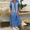 Летнее джинсовое платье для женщин, повседневные весенние синие платья макси с v-образным вырезом и половиной рукава, длинные платья больших размеров с разрезом