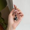 Weave Rope Stone Lucky Cat Keychain Silver Obsidian Cat Car Key Ring Braid Rope Pendant  Couple