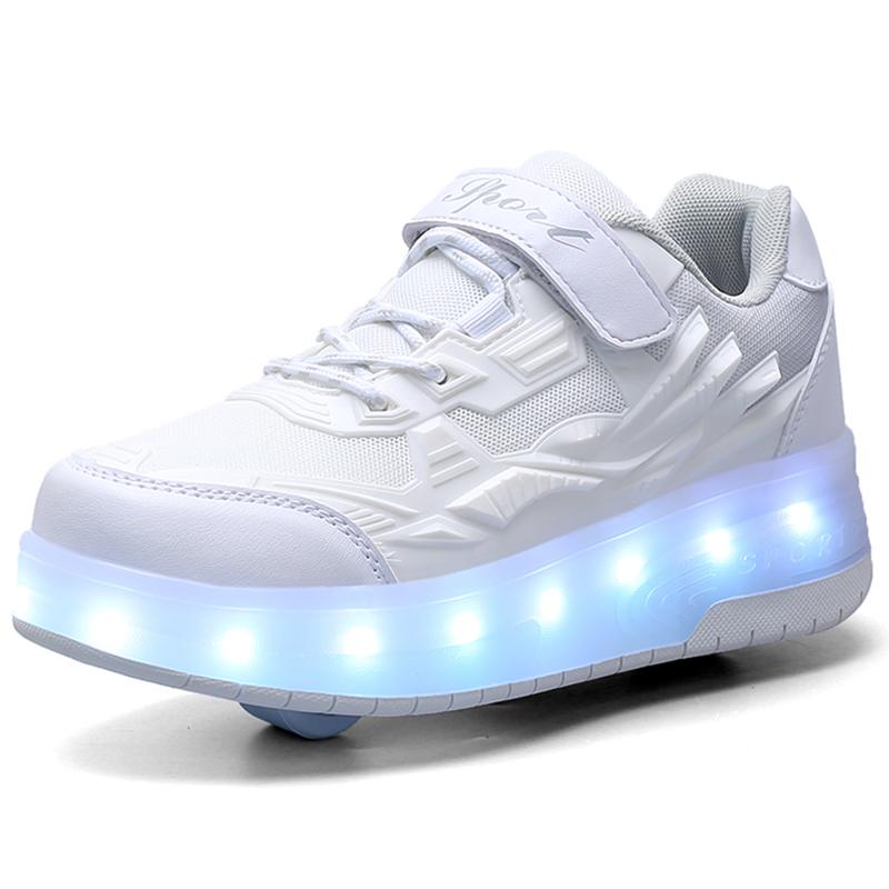 Фонарь для обуви, колесо для коньков, двойное колесо, спортивная обувь на плоской подошве, переключатель зарядки, обувь для бега для взрослых и детей 29-40, обувь для катания на роликах