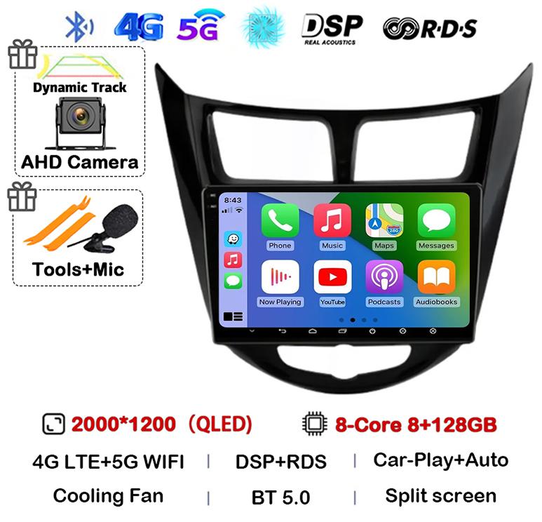Android 14 Carplay Auto WIFI+4G автомобильное радио для Hyundai Solaris Verna Accent 1 2010-2016 мультимедийный проигрыватель GPS головное устройство стерео BT