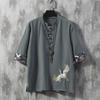 Men's Chinese Embroidered Linen T-Shirt - Short Sleeve, Loose-Fit, Light Summer Tang Suit