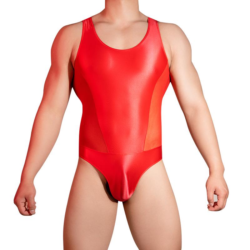 Мужской Прозрачный Эротический Боди без Рукавов - Блестящий, Высокоэластичный, Дышащий, Формирующий Мышцы