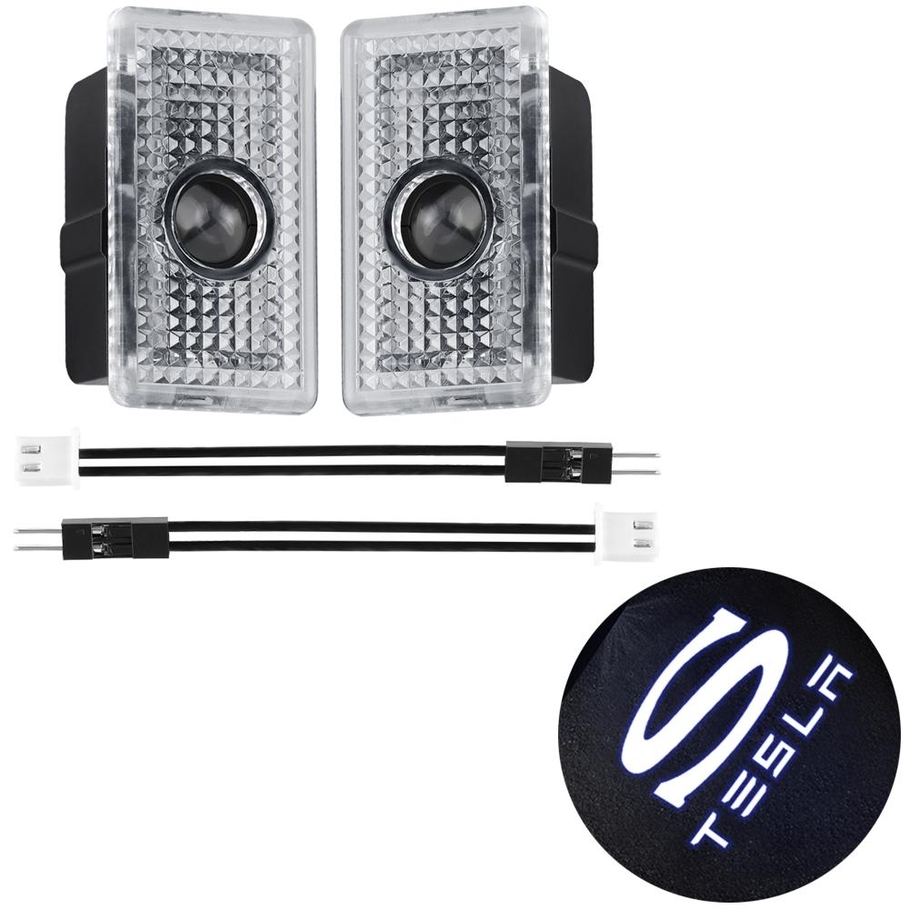 CPSSA1 2pcs Car Door LED HD Projector puddle lights Welcome Lights For Tesla Model S 2015-2016 Model X 2016 Auto Valve Core Accessories