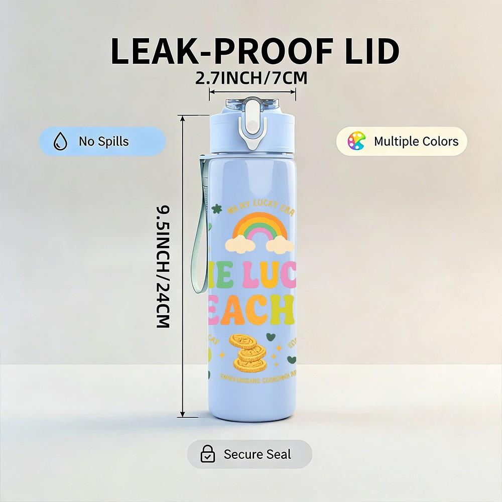 1PC One Lucky Teacher Rainbow Clover 750ml Color Plastic Sports Water Bottle Leakproof Flip Straw Lid Suitable for Sports Office Home Use