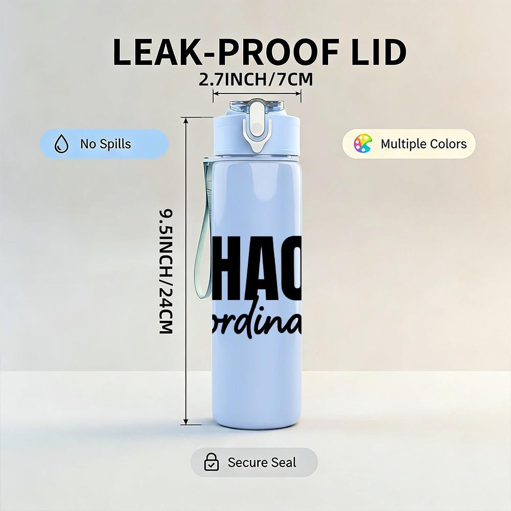 1PC Chaos Coordinator Text Logo 750ml Color Plastic Sports Water Bottle Leakproof Flip Straw Lid Suitable for Sports Office Home Use