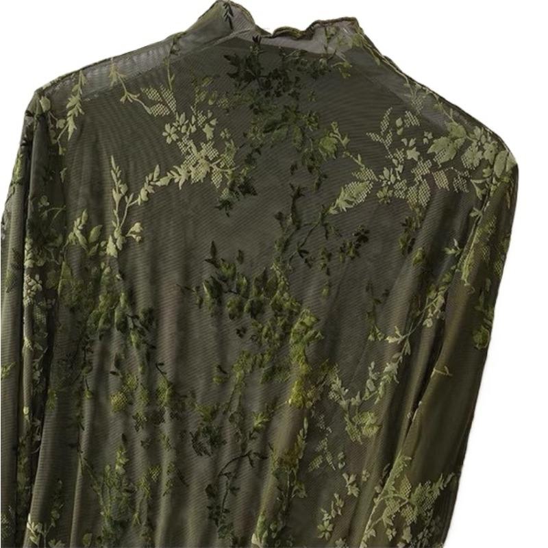 1 ярд темно-зеленая флокированная сетка ретро жаккардовая парча вытравленная ткань тюль кружевная ткань для шитья платья ципао