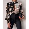 YYFS Women's Fashion Casual Spring Autumn Colour Block Print Long Sleeve Half Turtleneck Blouses & Shirts