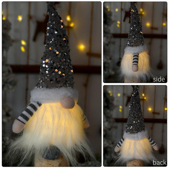 LED Light Up Christmas Gnomes Soft Plush Warm Lighted Dwarf Doll Ornaments with Glitter Sequins Hat for Home Table Decor