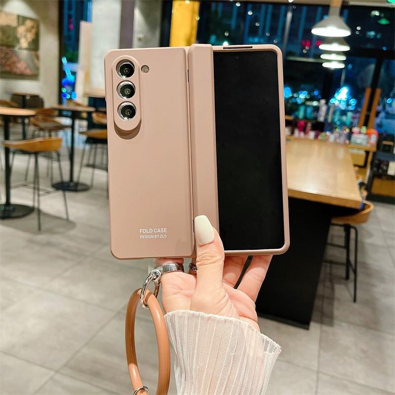 Slim Protective Case Galaxy Z Fold5 Fold4 Foldable Phone Full Coverage Shockproof PC Cover With Wrist Strap