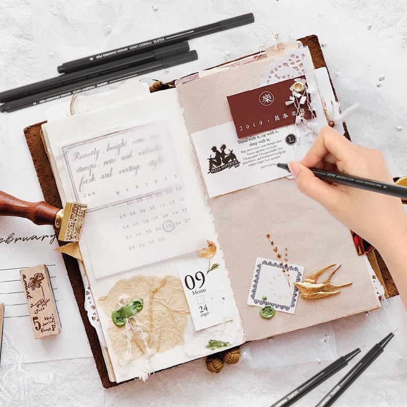 10pcs/Set Waterproof Ink Black Micron Drawing Pen Pigment Fine Line Sketch Marker for Hand Drawn Animation Art Supplies