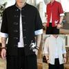 Embroidery Crane Short Sleeve Shirts Men Traditional Casual Tang Suit Cardigan Men Chinese Style Retro Kung Fu Blouses Men