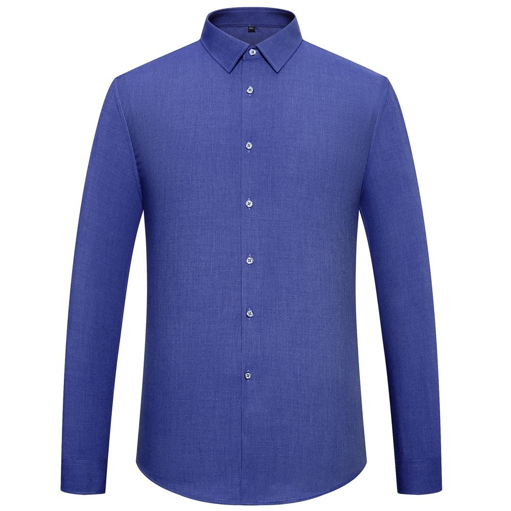 Мужская эластичная рубашка из бамбукового волокна классического кроя с длинным рукавом однотонная на пуговицах - Формальная одежда для зрелых мужчин - Идеально подходит для всех сезонов