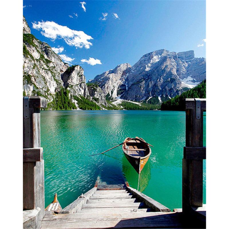 Full Round Drill DIY Diamond Painting Boat Full Round Drill Lake Scenery Embroidery Cross Stitch Home Decor Gift