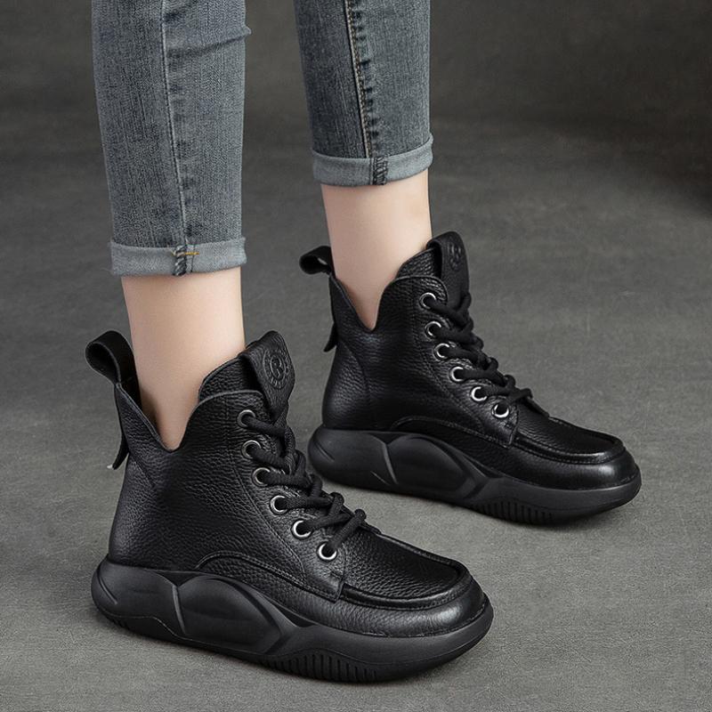 Johnature Женские ботинки из натуральной кожи, зимняя женская обувь на шнуровке с круглым носком, ботильоны ручной работы в стиле ретро с шитьем