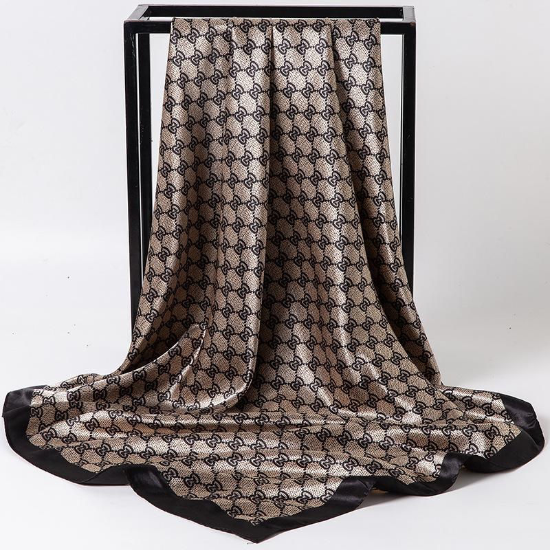 Spring/Summer New Women'S Silk Scarf 90 * 90cm Simulated Silk Twill Square Scarf Fashion Printed Large Square Scarf Professional Scarf