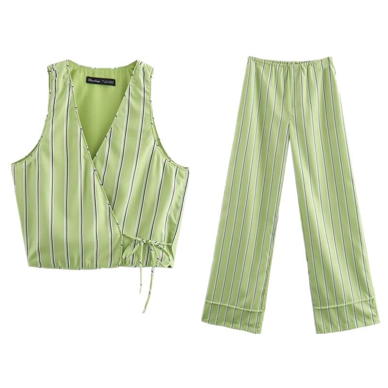 Fashion Style 2024 Summer New Arrival Women's Clothing V Neck Sleeveless Effect Stripes Vest High Waist Pants 2010732