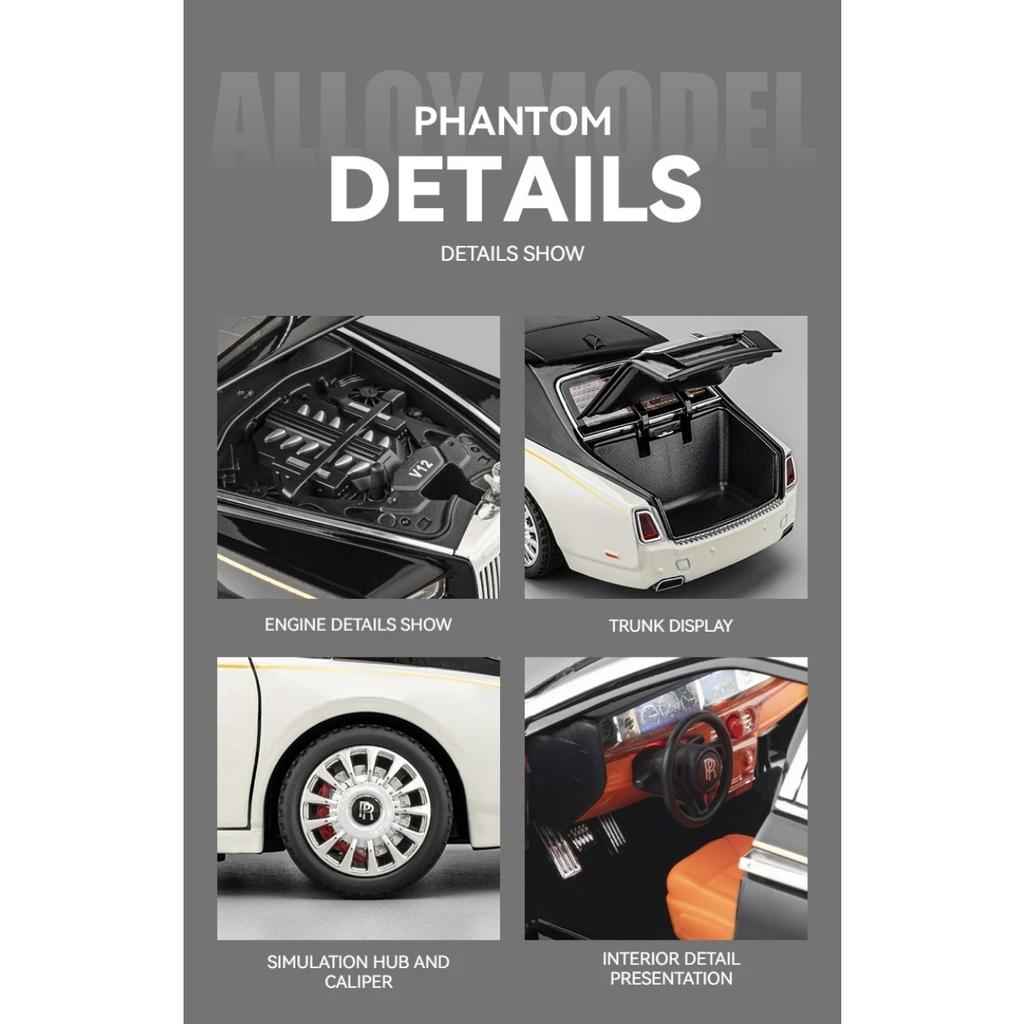 Модель автомобиля Rolls-Royce Phantom 1/18, игрушечная литая машинка из цинкового сплава со звуком и светом, реалистичная модель для моделирования