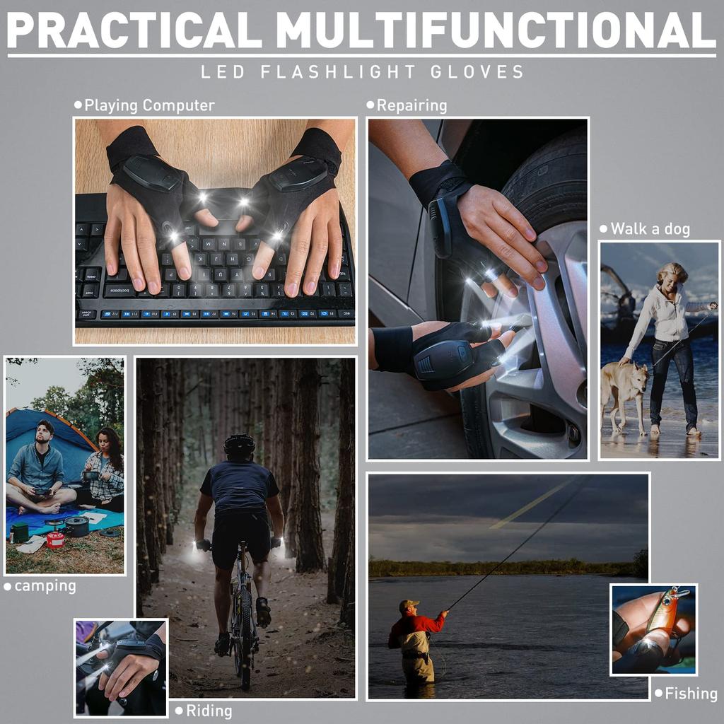 1 шт. дышащие перчатки для ночной рыбалки, для езды на велосипеде, перезаряжаемые перчатки без пальцев со светодиодным фонариком