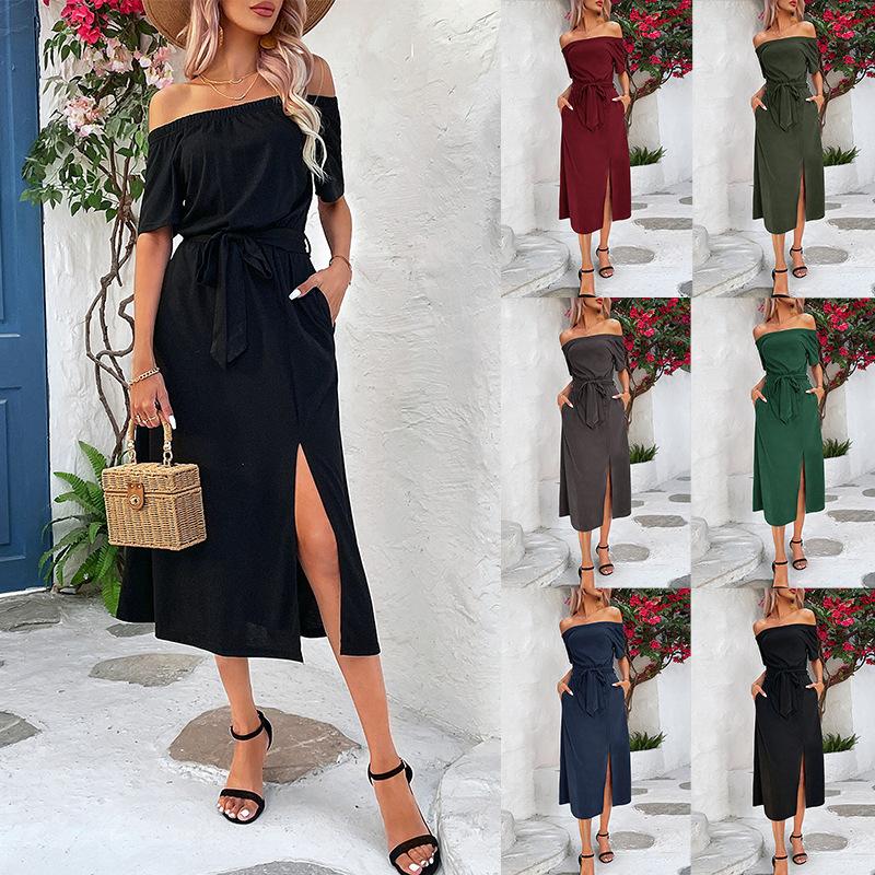 Summer European And American Women'S Clothing Elegant Off The-Shoulder Short-Sleeved One-Word Collar Dress