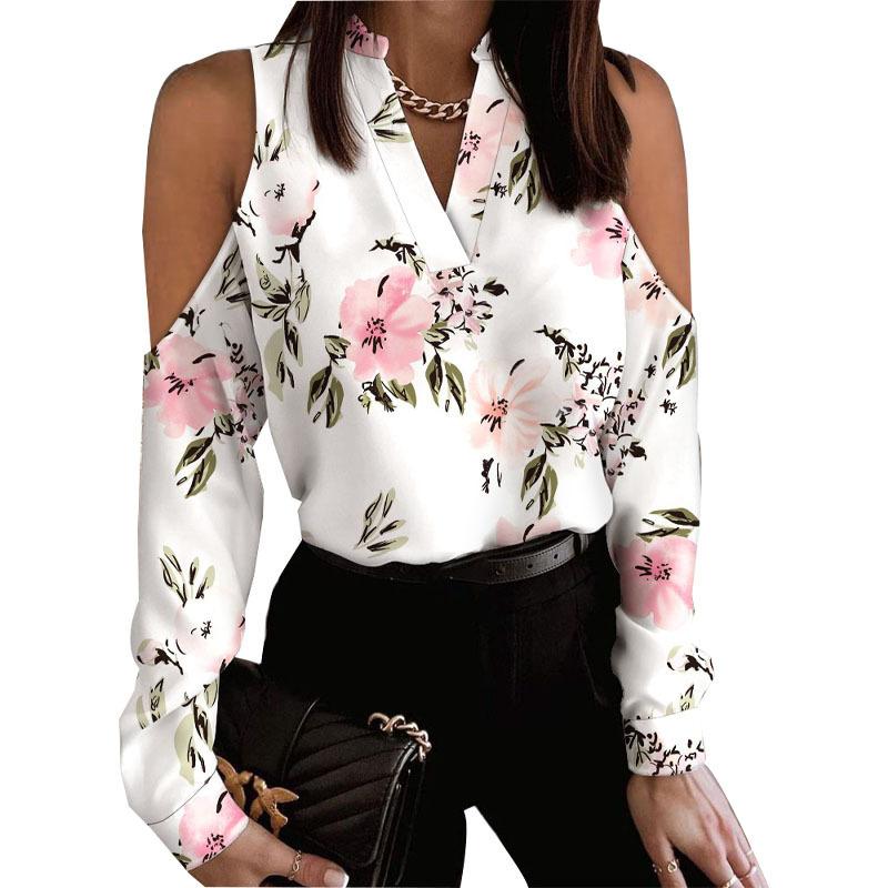 GMXIA Long-sleeved Off-the-shoulder Long-sleeved Printed Shirt