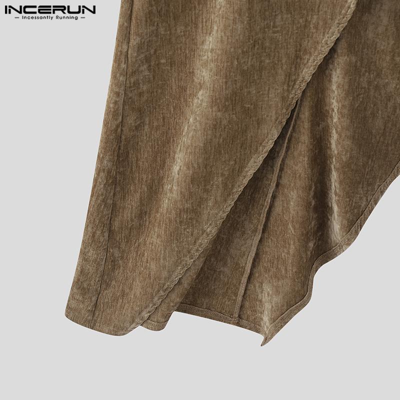 INCERUN Autumn Men Turtleneck Long Sleeve High Splits Tunic Tops Pullovers