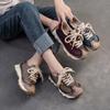 Fashion GKTINOO Lace-up Women's Flat Shoes Genuine Leather Sneakers Mixed Colors 2025 New Handmade Comfortable Retro Platform Sneakers