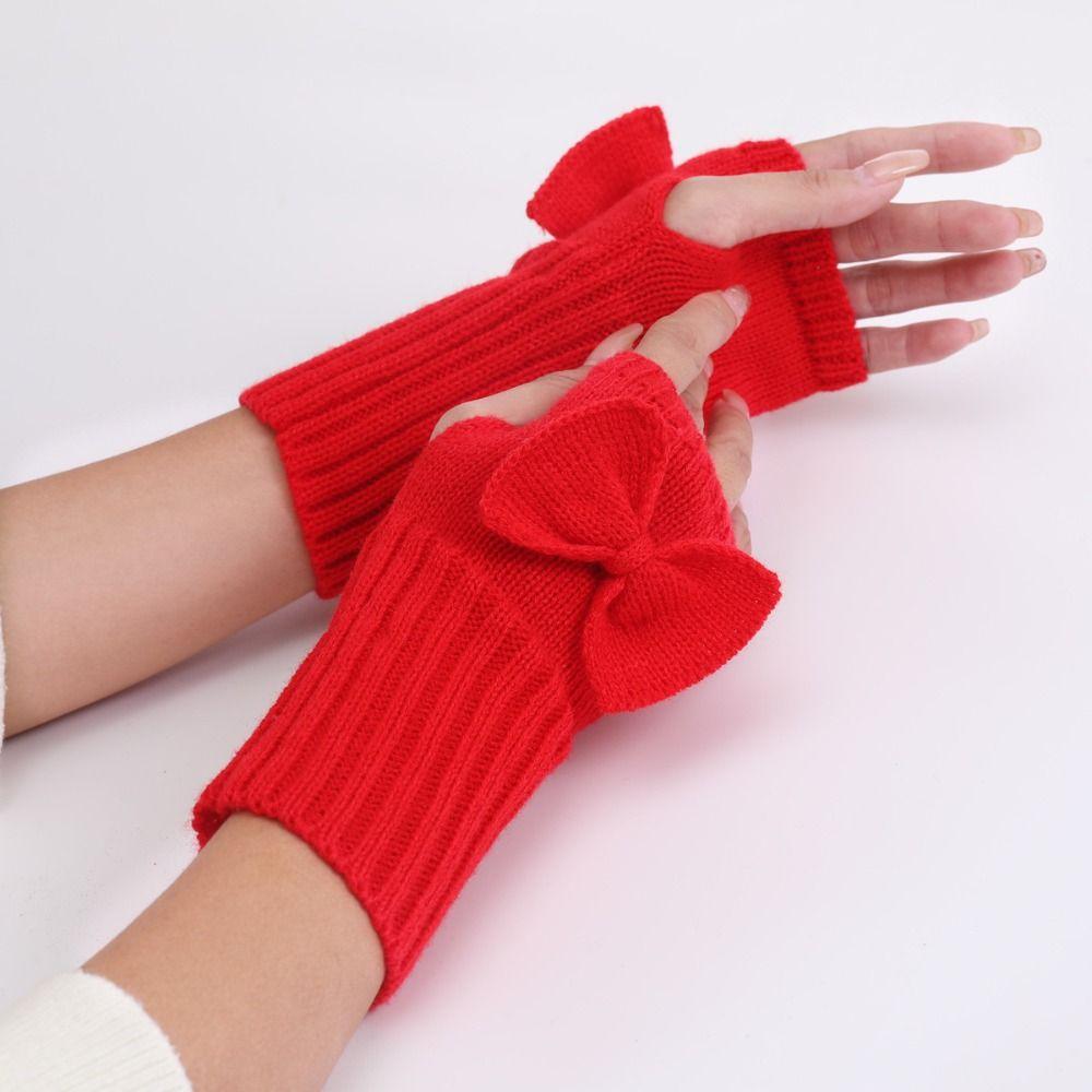 Bow Knitted Gloves Fingerless Half Finger Gloves Fashion Twists Gloves  Winter