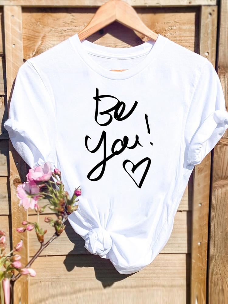 (Asian Size) Women's Love Letter Sweet Style Cute Top T Clothing Casual Fashion Print Female Casual Graphic Tee Short Sleeve T-shirts