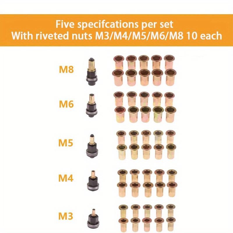 Набор головок для заклепочника, 33/55 шт., ручной инструмент для заклепочных гаек, 3/5 головок + 30/50 гаек, полный диапазон M3-M12, 3-в-1/5-в-1, промышленное и бытовое использование