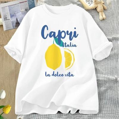 Капри Италия Лимонная Футболка La Dolce Vita Футболка Итальянская Девушка Винтажная Женская Футболка с Коротким Рукавом Лимонная Одежда Уличная Одежда