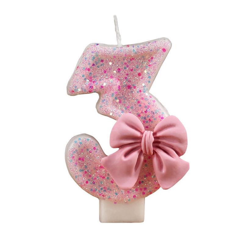 Creative Digital Pink Bow Birthday Candle for Girls