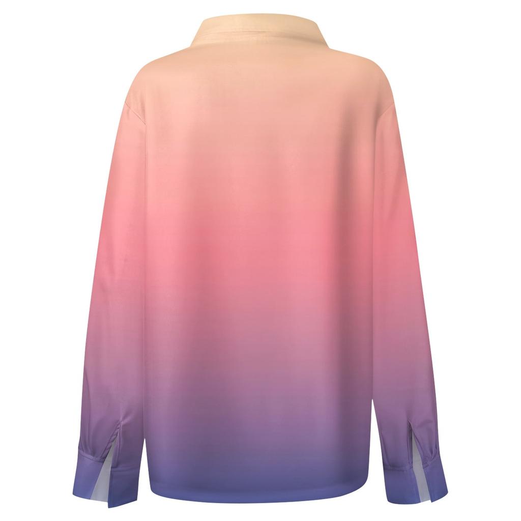 Женская рубашка блузка с принтом на пуговицах с длинным рукавом повседневная базовая с воротником обычный топ с карманами