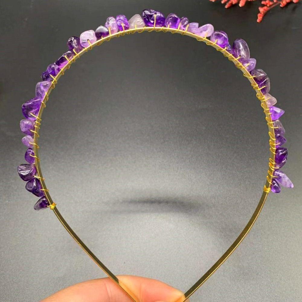 Fashion Hair Jewelry Natural Stone Ethnic Amethyst Hair Hoop Raw Quartz Crystal Headband Colorful Stone Stone Tiara