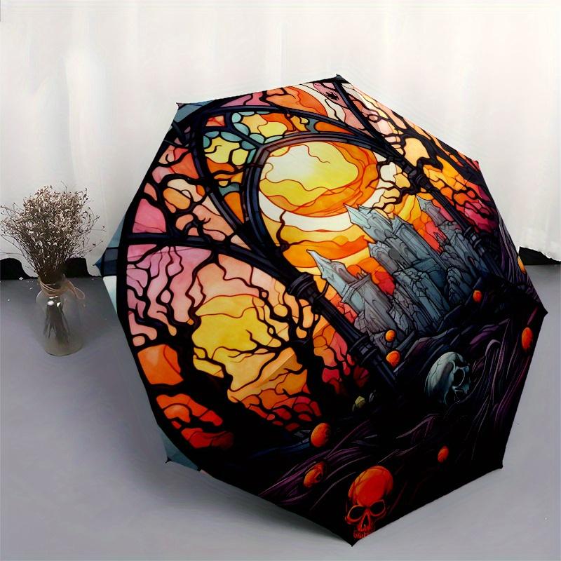 Stained Castle Scene  DecorUmbrella, Portable 3-Fold Compact Umbrella,Christmas Gift ES471