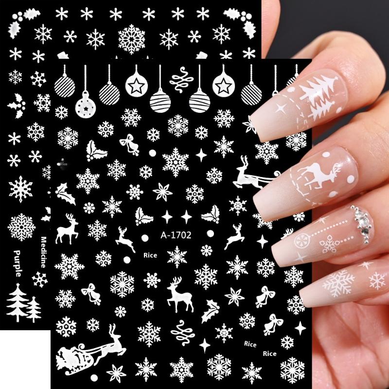 Winter Snowflake Christmas Nail Art Sticker White 3D Relief Adhesive Nail Art Decoration Sticker Nail Charm Manicure Decals