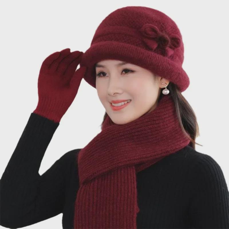 Women's Trendy Korean Style Knit Rabbit Fur Hat and Thick Scarf Set for Autumn/Winter