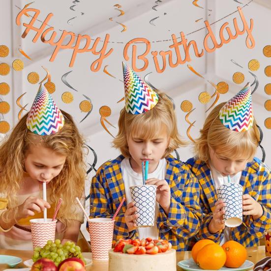 Золотой блестящий баннер с днем ​​рождения, набор для украшения баннера с круговой точкой, блестящий картонный флаг на день рождения, висячие завитки, гирлянда, праздничные атрибуты