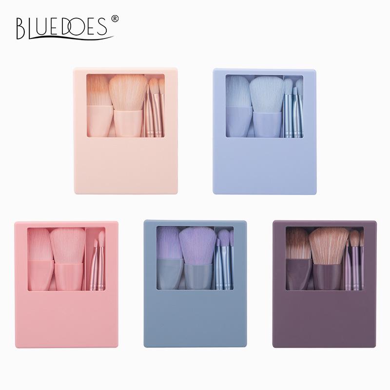 Портативный набор кистей для макияжа с зеркалом: Кисти для пудры и теней с мягкой щетиной в коробке для хранения