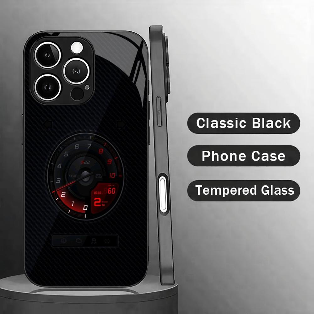 Sporty Red Car Gauge Pattern mobile phones Glass phone case for iphone 17 pro max cover for iPhone 17 16 15 14 13 12 pm Pro Plus