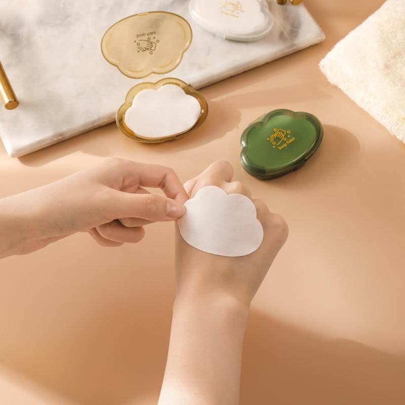 50 шт./кор. одноразовая мыльная бумага для путешествий, портативные мыльные листы, креативная форма облака, ароматное карманное мыло, мини-коробка для мытья рук