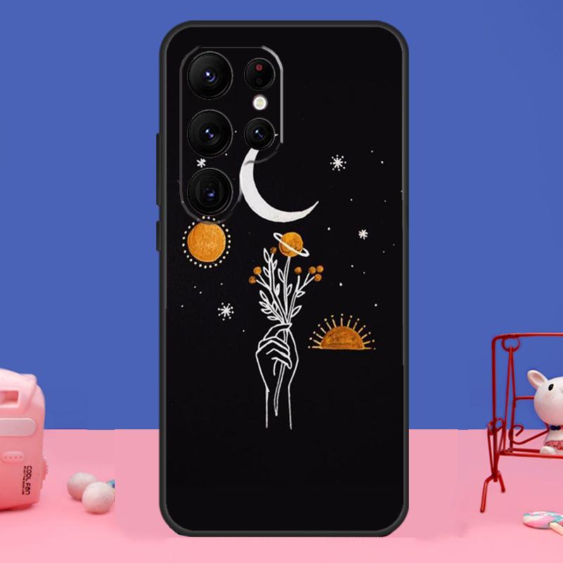 Sun Moon Flowers Case For Samsung Galaxy S24 S23 S22 Ultra S20 S21 FE Note 20 S8 S9 S10 Note 10 Plus Cover