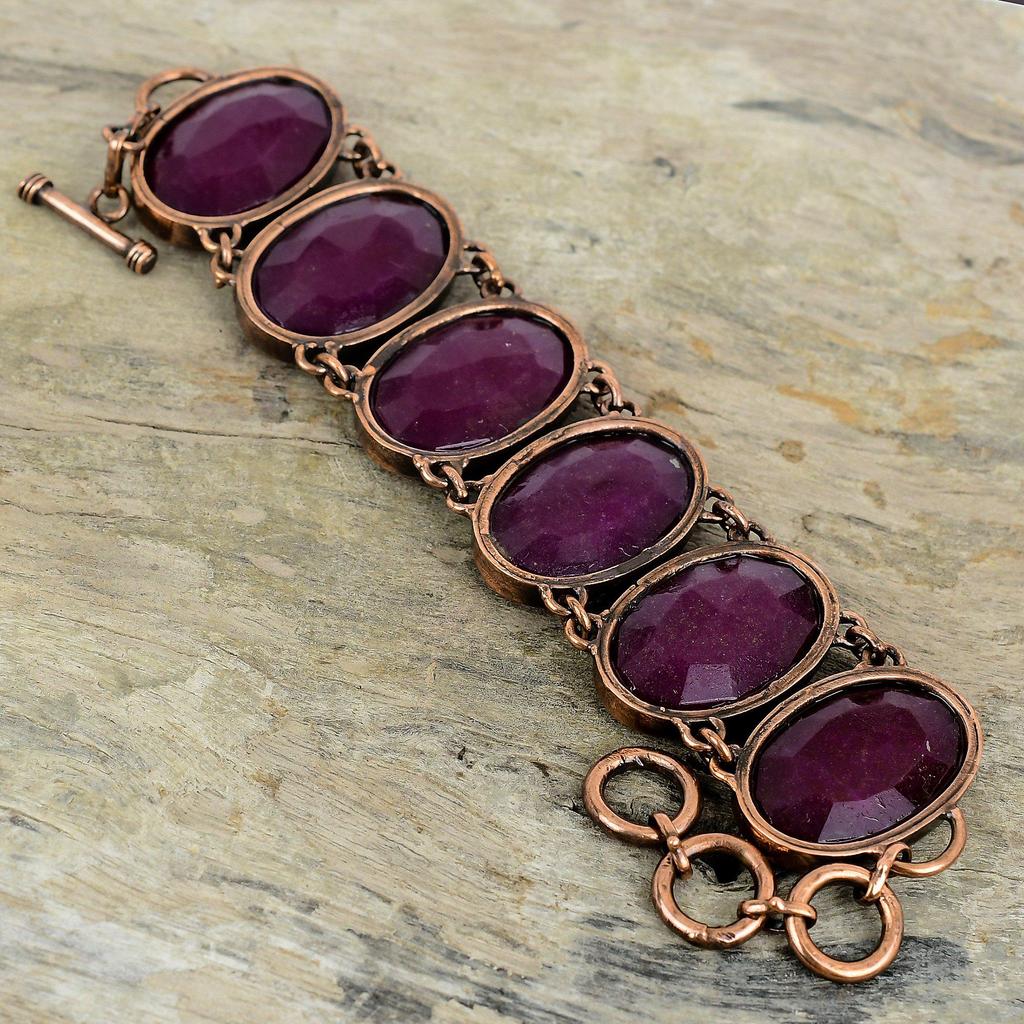 Граненый кашмирский рубин браслет гальваноформированный медный браслет регулируемый браслет-цепочка украшения ручной работы браслет с настоящим драгоценным камнем подарки для него