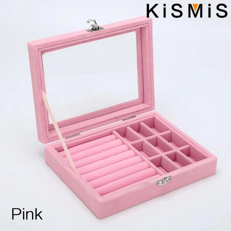 Velvet Ring Organizer Box - Clear Lid Jewelry Holder, Dust-Proof Storage Tray for Rings and Earrings for Multiple Jewelry Pieces